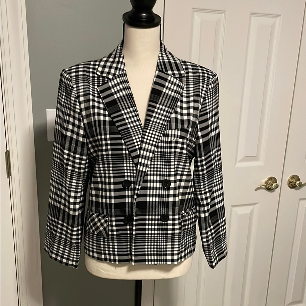 Cato Black and White Plaid Blazer Tailored Suit Jacket